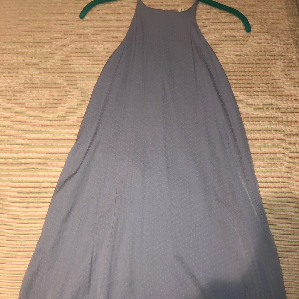 High neck Purple midi dress with tiny dots